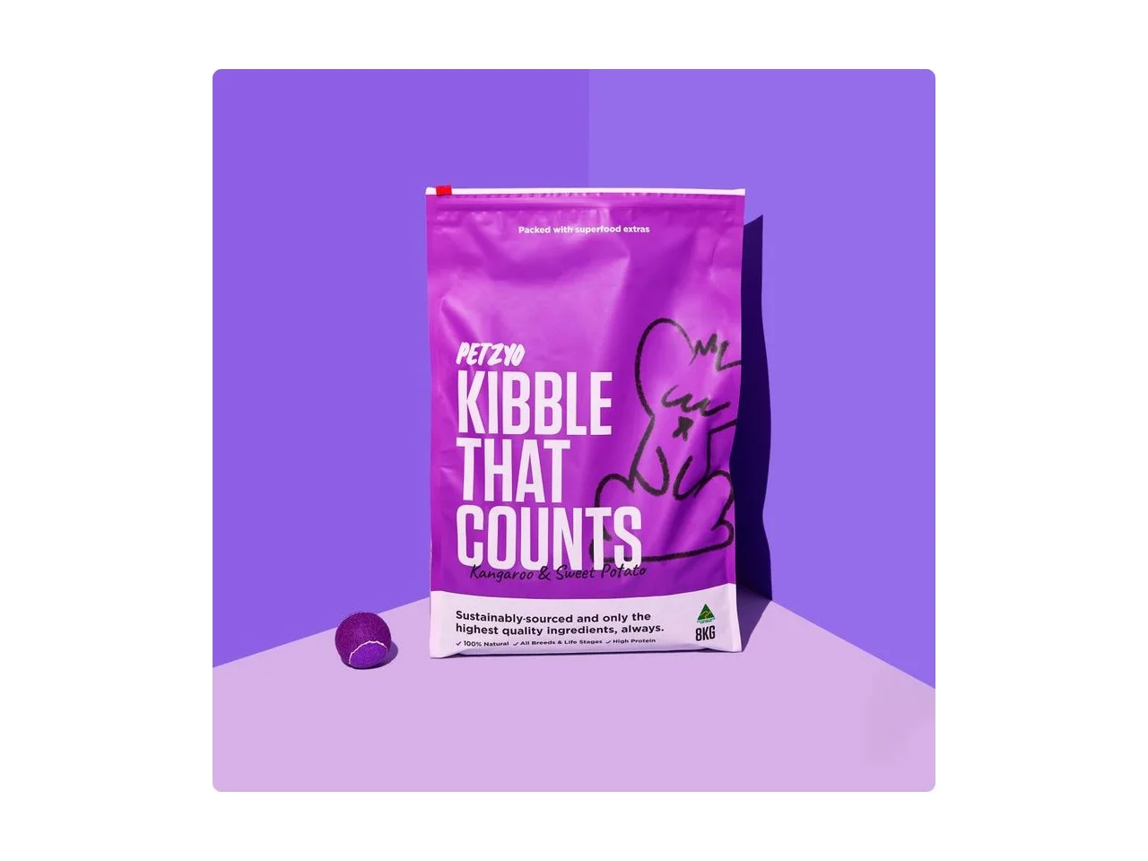 Petzyo Kibble That Counts Kangaroo, Sweet Potato & Superfood Extras 8kg pack